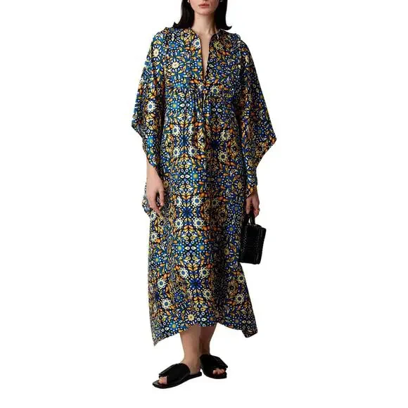 La DoubleJ Silk Kimono Caftan Dress Made In Italy With Mantero Dress - Picture 3 of 15
